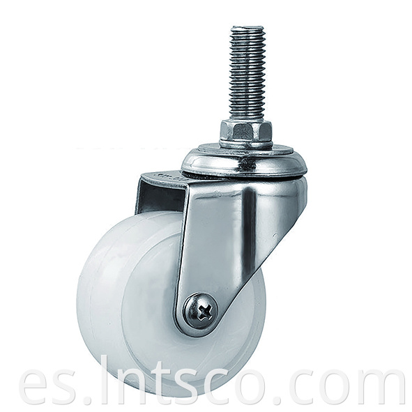 Light Duty Threaded Stem Stainless Steel White PP Swivel Casters